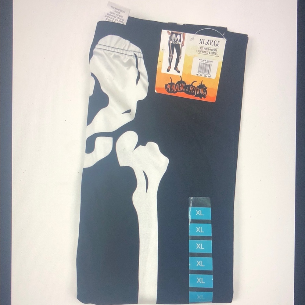 Unisex Black Skeleton Print Pants - XL Halloween Costume Halloween Pant